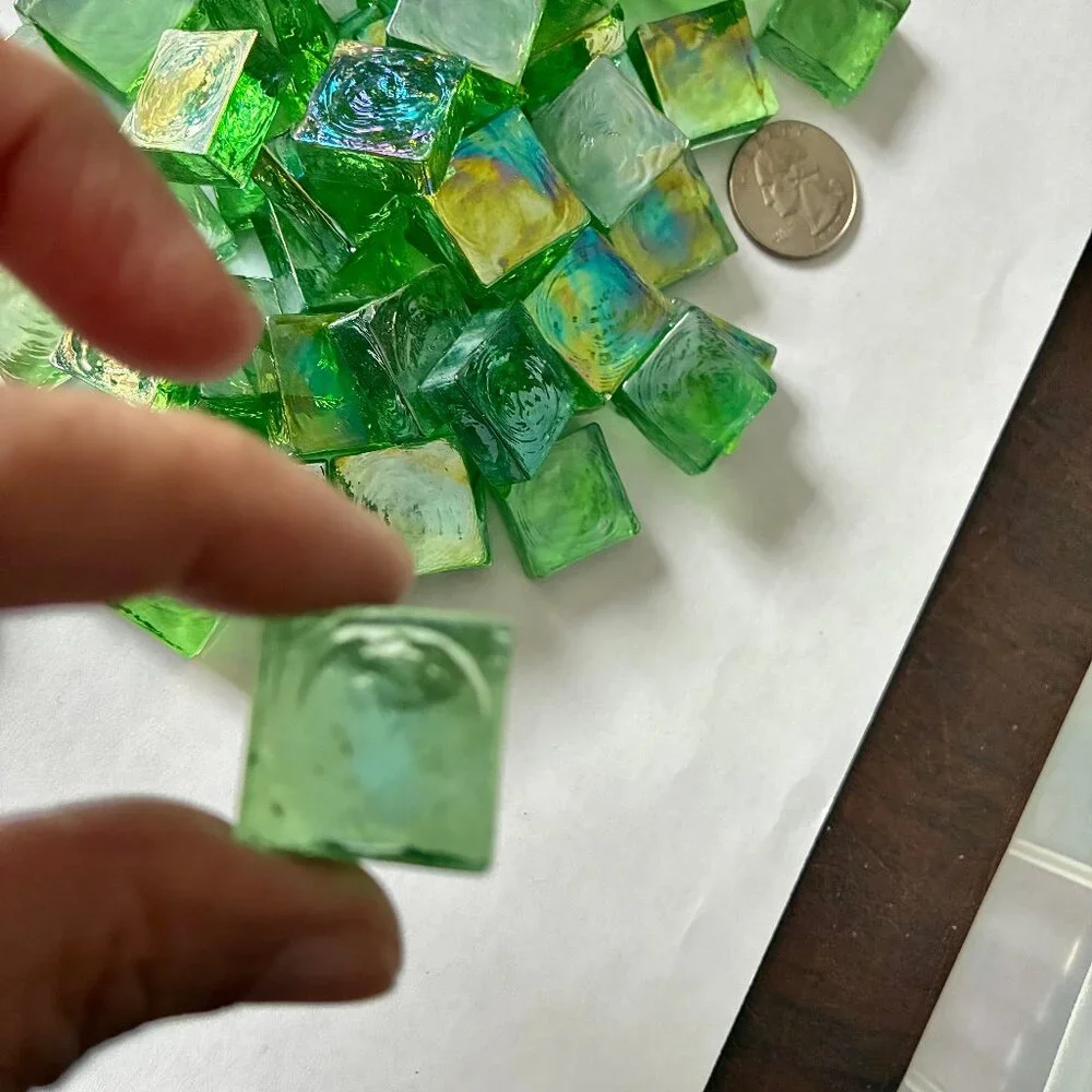 Green Glass SQUARES for Mosaics, Crafts, or Home Decor